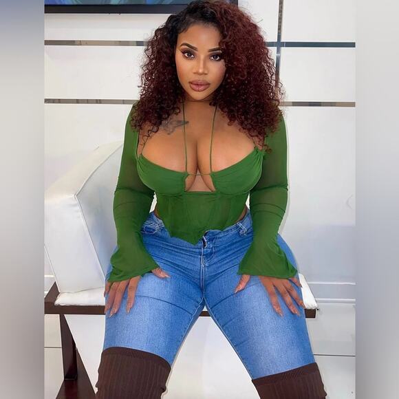 SOLD FASHION NOVA Mesh Bell Sleeve Blouse Sz M - Picture 3 of 9